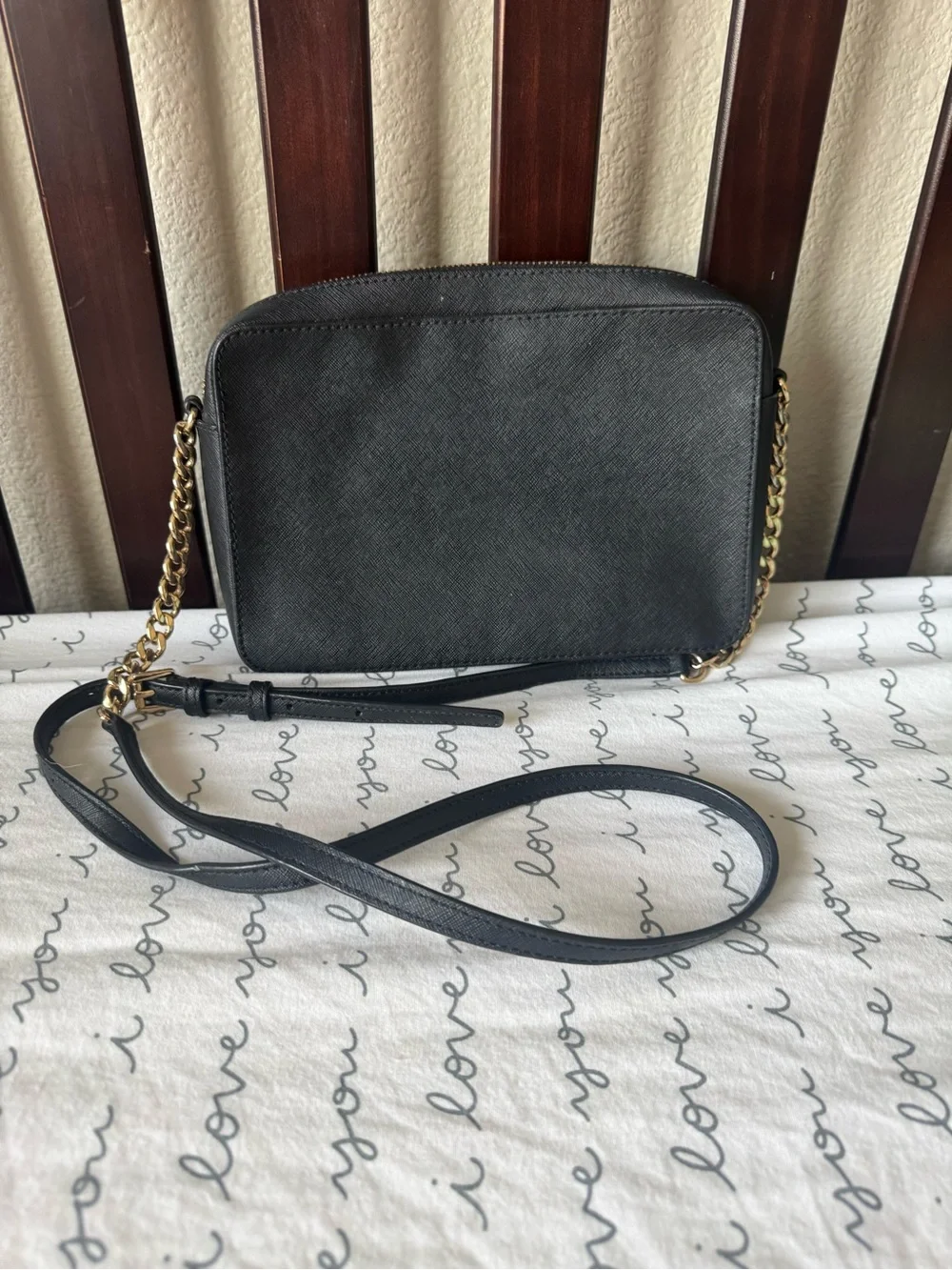 MICHAEL KORS Black Saffiano Crossbody with Gold Hardware